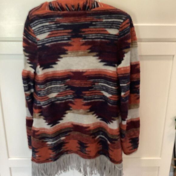 Lucky Brand Open Front Cardigan Sweater Sz M Aztec Southwestern Fringe - Picture 4 of 9